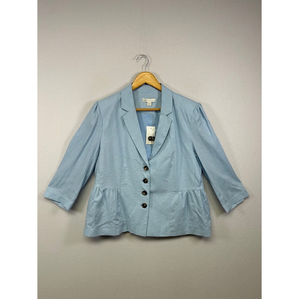 Coastal Cato Women LP Light Blue Linen Blend Peplum 3/4 Sleeve Blazer Jacket NWT